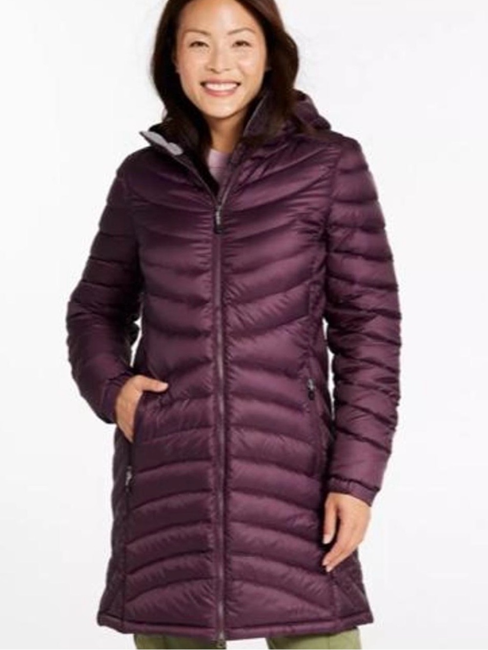LL Bean L Women's Ultralight 850 Down Coat Plum Three-Qtr. Length New no tag